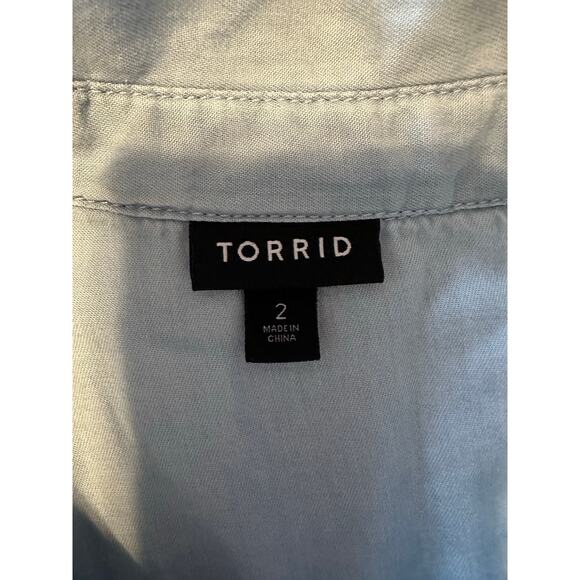 Torrid Women’s Plus Size 4 US 18-20 Lizzie Tencel Blue Button Up Shirt - Picture 5 of 7